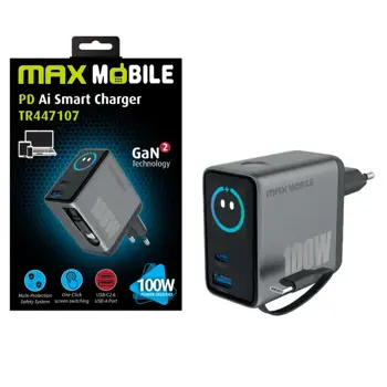 MAXMOBILE KUĆNI PUNJAČ PD SUPER FAST CHARGE TR447207 Ai,2xTypeC+USB-A, GaN2,100W