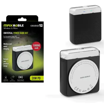 MAXMOBILE POWER BANK WIRELESS Magnetic Q57 10000mAh 20W PD Type-C crni