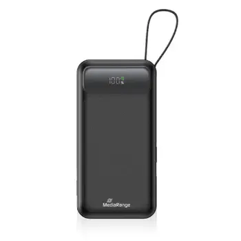 MediaRange powerbank 20.000 mAh s integriranim kabelima za punjenje i LC zaslonom, s podrškom za USB-C Power Delivery i Quick Charge, crni