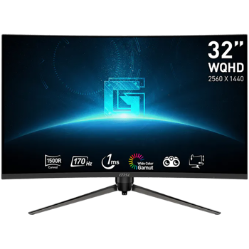 MSI G32CQ5P Curved Gaming Monitor, 31.5", 170Hz, QHD (2560x1440) 16:9, VA, Anti-glare, 1ms, 250nits, 3000:1, 1500R Curve, Freesync Premium, Adjustable Stand, 1x DP, 2x HDMI, Tilt, Swivel, Height Adjus