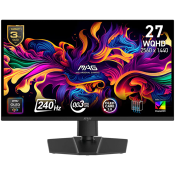 MSI MAG 272QPW QD-OLED X28 Gaming Monitor, 26.5", QD-OLED, 280Hz, QHD (2560x1440), 0.03ms, 1000 Nits, DisplayHDR True Black 400, 2x HDMI, 1x DP, Tilt, Swivel, Pivot, Height Adjustment, White, MAG 272Q
