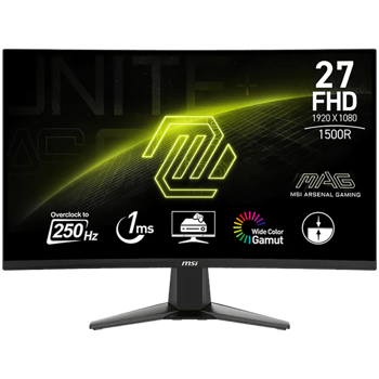 MSI MAG 27C6X Gaming Monitor, 27", 1920 x 1080 (FHD), VA, Curve 1500R, 250Hz, 250nits, 1ms, Adaptive-Sync, HDR Ready, 1x DP, 2x HDMI, Tilt, MAG 27C6X