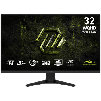 MSI MAG 325QF E18V, 31.5", Rapid VA, 2560 x 1440 (WQHD), 180Hz, 0.5ms, Adaptive Sync, HDR Ready, 2x HDMI 2.0b, 1x DP 1.4a, Tilt, VESA, MAG 325QF E18V