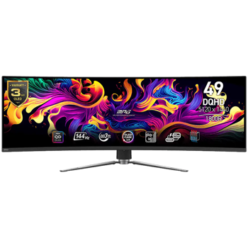 MSI MPG 491CQP QD-OLED Gaming Monitor, 49", 5120 x 1440 (DQHD), QD-OLED, 144Hz, Curve 1800R, 0.03ms, AMD FreeSync Premium Pro, DisplayHDR True Black 400, 1x DP, 2x HDMI, 1x USB Type C w/PD 90W, Tilt, 