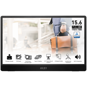 Prijenosni monitor MSI PRO MP161 E2, 15.6", 60Hz FHD (1920 x 1080), 16:9, IPS, 250NITS, CR 800:1, 4ms (GTG), Anti-glare, 1x MiniDP, 2x Type-C 
