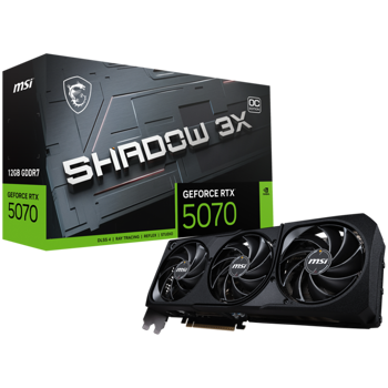 MSI Video Card Nvidia GeForce RTX 5070 12G SHADOW 3X OC (12GB GDDR7/192bit, PCI-E Gen5, 3x DP 2.1, 1x HDMI 2.1, 1x 16-pin Power Connector, Retail), RTX 5070 12G SHADOW 3X OC