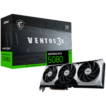 MSI Video Card Nvidia RTX 5080 16G VENTUS 3X OC PLUS (16GB GDDR7/256bit, PCI-E Gen5, 3x DP 2.1, 1x HDMI 2.1, 1x 16-pin Power Connector, 850W recommended, Retail), RTX 5080 16G VENTUS 3X OC