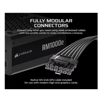 Napajanje Corsair RM1000e (2025) 1000WATX 3.1, PCIe 5.1, Cybenetics GOLD, Full Modular