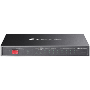 Omada 10-Port Gigabit Desktop Switch with 8-Port PoE+ 8× Gigabit PoE+ Ports, 2x Gigabit Non-PoE Ports, 1× Combo Gigabit SFP Slot 802.3at/af, 123 W PoE Power,  Desktop Steel Case Extend Mode for 250m P