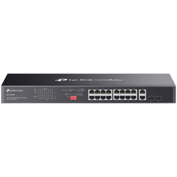 Omada 18-Port Gigabit Rackmount  Switch with 16-Port PoE+ PORT: 16× Gigabit PoE+ Ports, 2× Gigabit Non-PoE Ports, 2× Combo Gigabit SFP Slots SPEC: 802.3at/af, 250 W PoE Power, 1U 19-inch Rack-mountabl