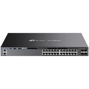 Omada 24-Port Gigabit Stackable L3 Managed Switch 24× Gigabit RJ45 Ports, 4× 10G SFP+ Slots, RJ45/Type C USB Console Port, Management Port, 2× USB2.0 Ports 1U 19-inch Rack-mountable Steel Case Integra