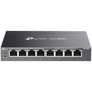 Omada 8-Port Gigabit Desktop Switch with  8-Port PoE+  8× Gigabit PoE+ Ports 802.3af/at, 64 W PoE Power, Desktop Steel Case Plug and Play, DS108GP