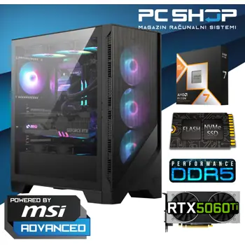 PC Računalo MagazinRS Gamer Powered by MSI (Ryzen 7 8700F, MSI RTX 5060TI VENTUS 2X OC PLUS 8GB GDDR7, 16GB DDR5 RAM, SSD NVMe 1TB)