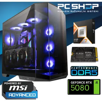 PC Računalo MagazinRS Gamer Powered by MSI (Ryzen 7 9800X3D, MSI RTX 5080 VENTUS 3X OC PLUS 16GB GDDR7, 32GB DDR5 RAM, SSD NVMe 2TB)