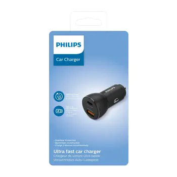Philips auto punjač, USB-A/USB-C, 36W Fast Charge, DLP2521/10