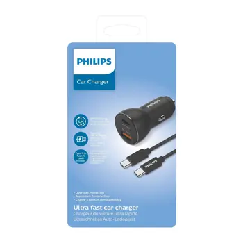Philips auto punjač, USB-A/USB-C, 36W + kabel, DLP2521C/10