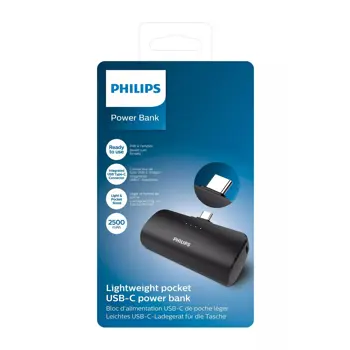 Philips power bank DLP2510C, 2500mAh, USB-C, crni, DLP2510C/00