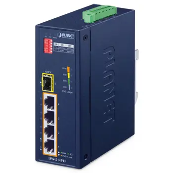 PLANET IP40 4-Port 10/100TX 802.3at PoE + 1-Port 100FX SFP Industrial Fast Ethernet Switch, ISW-514PTF