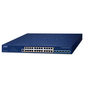 PLANET Layer 3 24-Port 2.5GBASE-T 95W 802.3bt PoE + 6-Port 10GBASE-X SFP+ Managed Ethernet Switch, 720W PoE budget, hardware-based Layer 3 RIPv1/v2, OSPFv2 dynamic routing, MGS-6311-24UPL6X