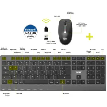 Port bežična tipkovnica i miš, USB-A/C, punjiva, 911252SLO