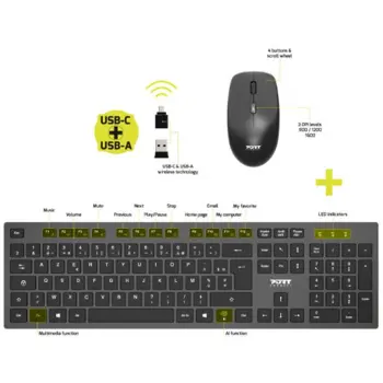 Port bežična tipkovnica i miš,USB-A/C,SMART Azerty, 911250SLO