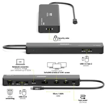 Port docking travel  USB-C,1x4K ili 3XFHD, do 100W, 901906V2