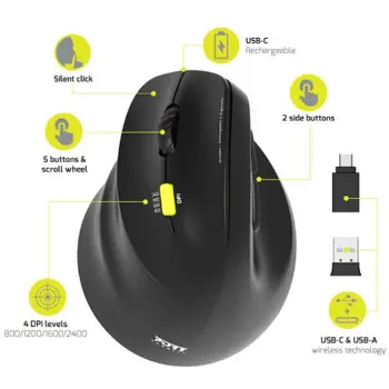 Port miš 2.4 GHz BT erg. punjivi za ljevake, crni, 910008