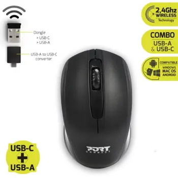 Port miš BUDGET bežični, USB-C &amp; USB-A, crni, 900508