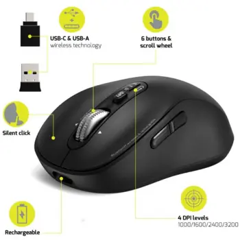 Port miš EXPERT WL+BT, punjivi USB-C, crni, 900707C