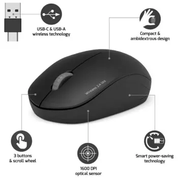 Port miš OFFICE bežični USB-A/USB-C, crni, 900540