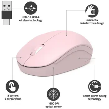 Port miš OFFICE bežični USB-A/USB-C, roza, 900541