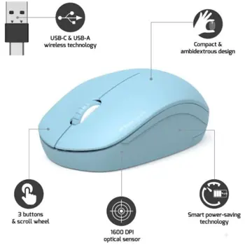 Port miš OFFICE bežični USB-A/USB-C,svijetlo-plava, 900544