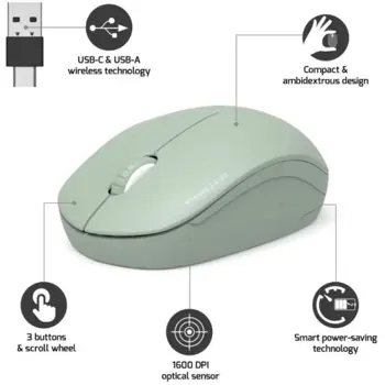 Port miš OFFICE WL USB-A/C, bežični, zelen, 900543