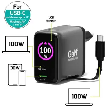 Port zidni punjač 100W type C,GaN2+USB-C kabel 2m, 902100LEU