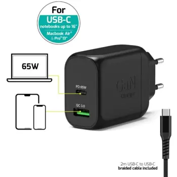 Port zidni punjač 65W type C GaN2 + USB-C kabel 2m, 902065EPEU
