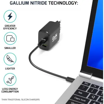Port zidni punjač GaN 65W USB-C/USB-A, crni, 902104EU