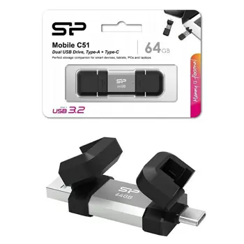 SP USB 3.2 FLASH DRIVE GEN1, MOBILE C51 64GB SILVER