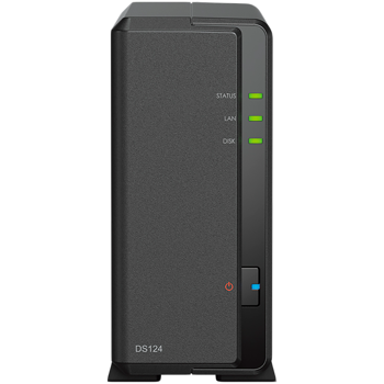 Synology DiskStation DS124 1-Bay NAS, CPU 4-core 1.7 GHz, 1 GB DDR4, 1 x 1Gbe LAN, 2 x USB 3.2, DS124