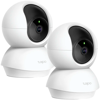 Tapo C2 Pan/Tilt Home Security Wi-Fi Camera, 2-Pack, 1080p, 2.4 GHz, Horizon.360o, Motion Detection and Notifications, Sound and Light Alarm, Remote Control, Two-Way Audio, Voice Control (Works with G