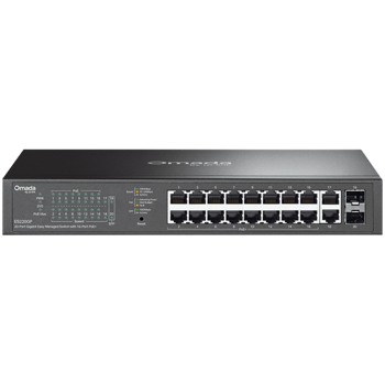 TP-Link ES220GP Omada 20-Port Gigabit Easy Managed Switch with 16-Port PoE+, 16x G PoE+ Ports, 2x G Non-PoE Ports, 2x G SFP Ports, 802.3at/af, 150 W PoE Power, 1U 13-inch Rack-mountable Steel Case and