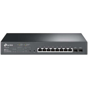 TP-Link SG2210MP Omada 10-Port Gigabit Smart Switch with 8-Port PoE+, 8× G PoE+ ports and 2× G SFP slots, 150 W total PoE budget, Omada app, Static Routing, VLAN, ACL, QoS, IGMP Snooping, Zero-Touch P