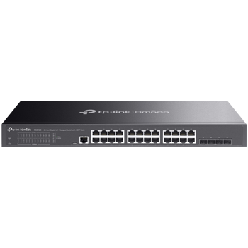 TP-Link SG3428 Omada 24-Port Gigabit L2+ Managed Switch with 4 SFP Slots, 24× Gigabit RJ45 ports and 4× Gigabit SFP slots, Omada APP, Static Routing, VLAN, ACL, QoS, IGMP Snooping, OAM, DDM, ERPS, Fan