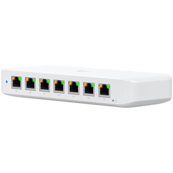 Ubiquiti USW-Ultra Layer 2, 8-port GbE PoE switch with versatile mounting options: 7x GbE PoE+ output ports, 1 xGbE PoE++ input port, USW-ULTRA