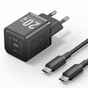 Vention 1-Port USB-C GaN Charger 20W with USB-C to USB-C Cable, 1m, Black, VEN-TZ-FEPB0-EU-01