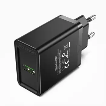 Vention 1-port USB Wall Charger (18W) EU-Plug, Black, VEN-FABB0-EU