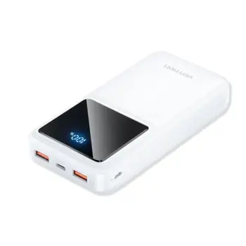 Vention 20000mAh Power Bank (Micro-USB USB-C USB-A USB-A) 22.5W, White, LED Display, VEN-FHLW0