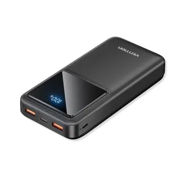Vention 20000mAh Power Bank (Micro-USB USB-C USB-A USB-A) 22.5W, Black, LED Display, VEN-FHLB0