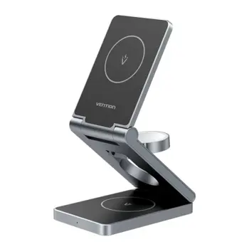 Vention 3-in-1 15W Wireless Charger Stand with MagSafe Gray, VEN-FGFH0