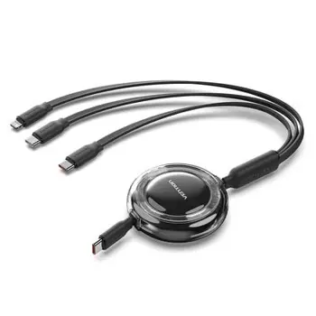 Vention 3-in-1 USB 2.0 Type-C Male to USB-C Male USB-C Male Lightning Male 5A Retractable Cable 1.1M Black, VEN-TRKBBE