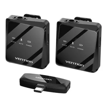 Vention USB-C 2-Pack Wireless Lavalier Microphone Black Type, VEN-NCBB0